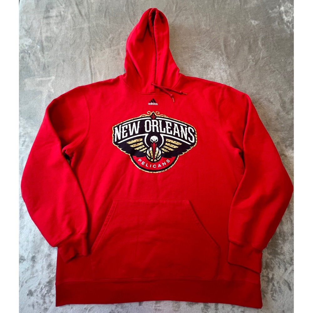 Adidas Hoodie Mens XL Red New Orleans Pelicans NBA Pullover Logo Sweatshirt